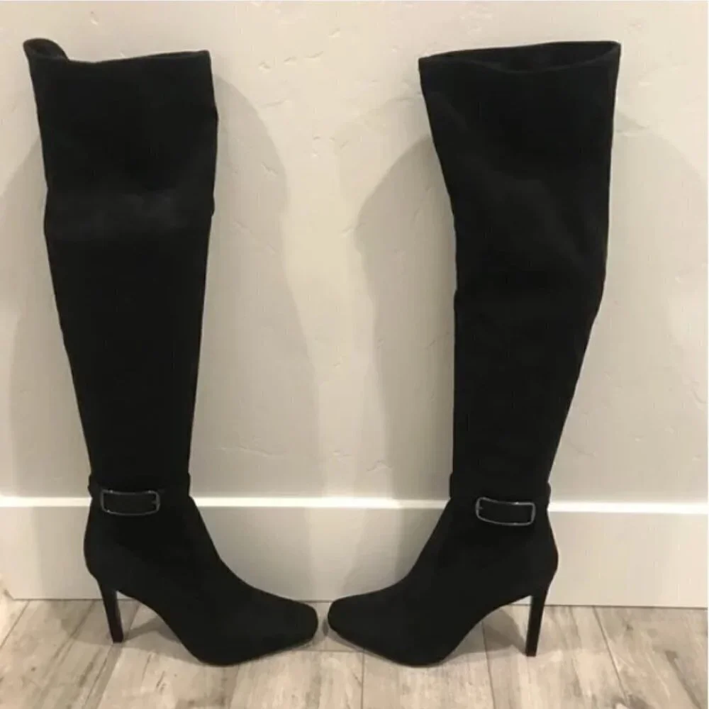 Marc Fisher Caia pull on over the knee buckle heeled boot 6.5